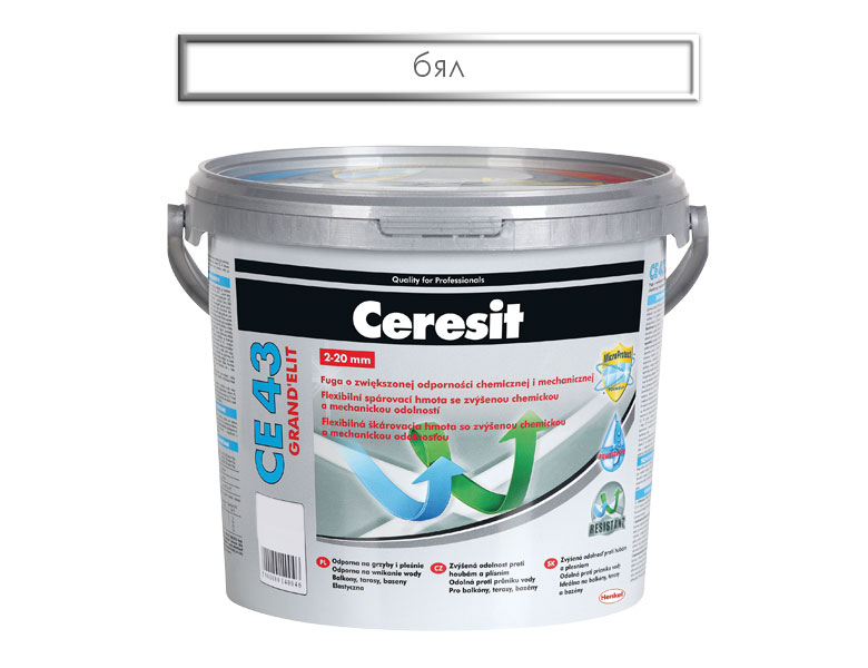 Гъвкава фугираща смес Ceresit CE 43, бяла, 5 кг