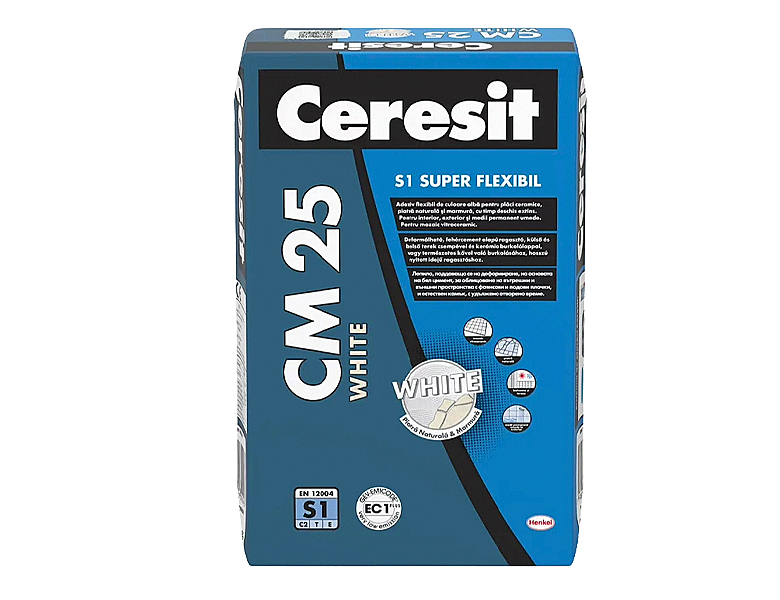 Супергъвкаво лепило за плочки Ceresit CM 25, бяло, 20 кг